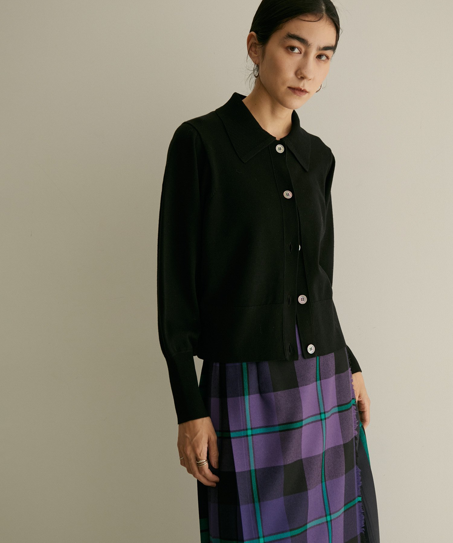 SALON adam et rope' マシンウォッシャブル襟付きカーディガン サロン アダム エ ロペ トップス カーディガン ブラック ベージュ カーキグリーン【送料無料】