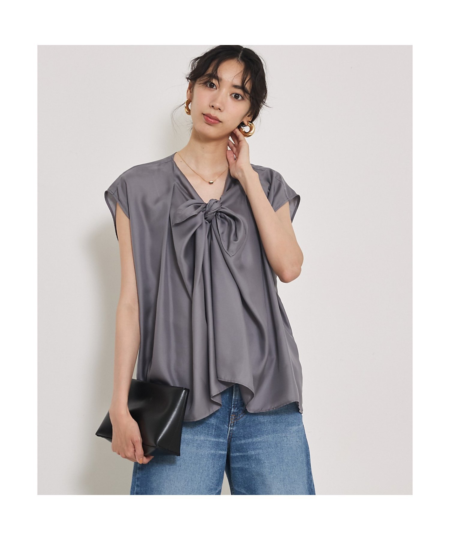 qualite タイブラウス カリテ トップス シャツ・ブラウス ホワイト グレー【送料無料】のサムネイル