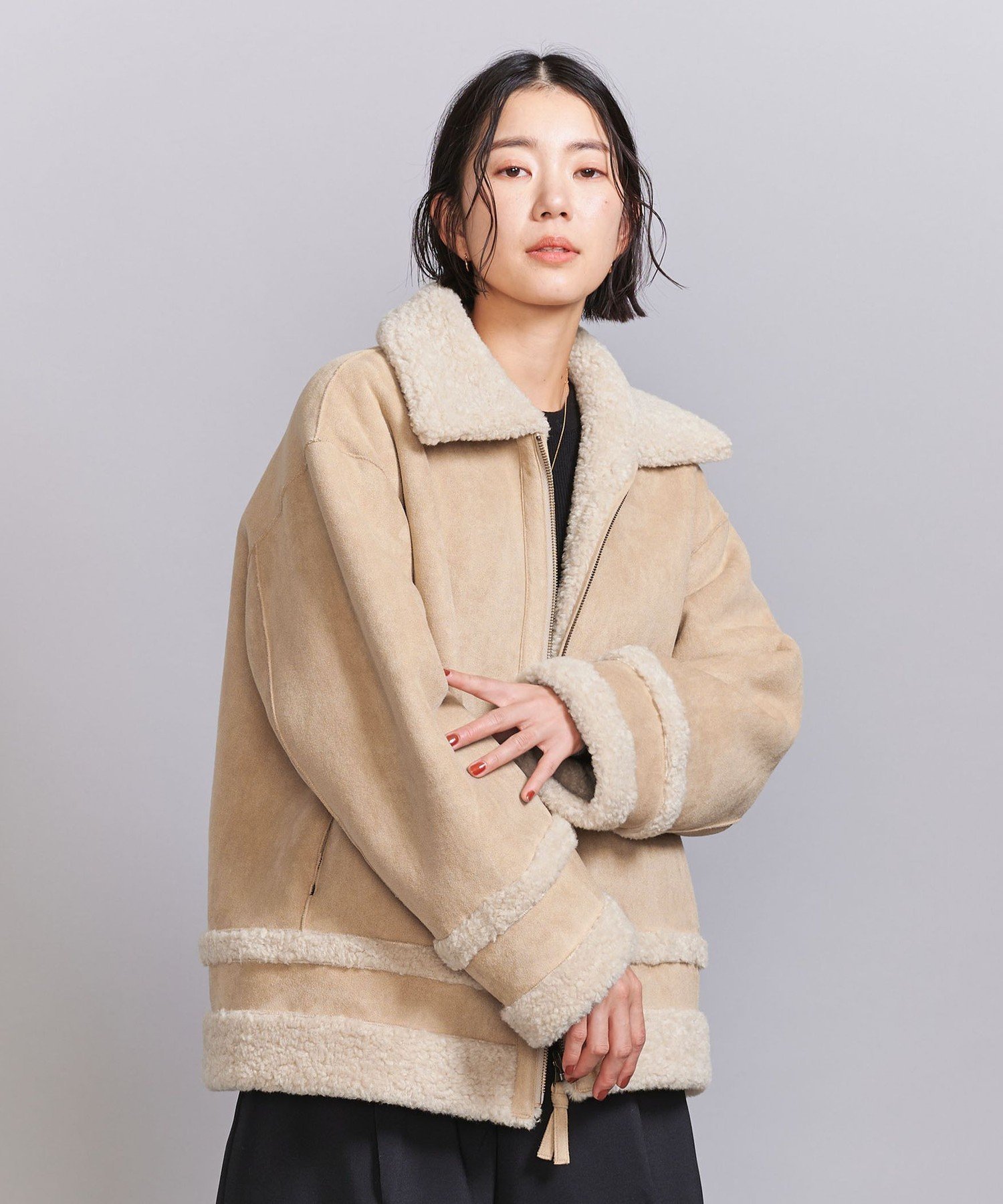 【SALE／40%OFF】BEAUTY&YOUTH UNITED ARROWS ムートンライク ボア リバーシブル ブルゾン ユナイテッドアローズ アウトレット ジャケット・アウター その他のジャケット・アウター ブラウン ベージュ【送料無料】のサムネイル