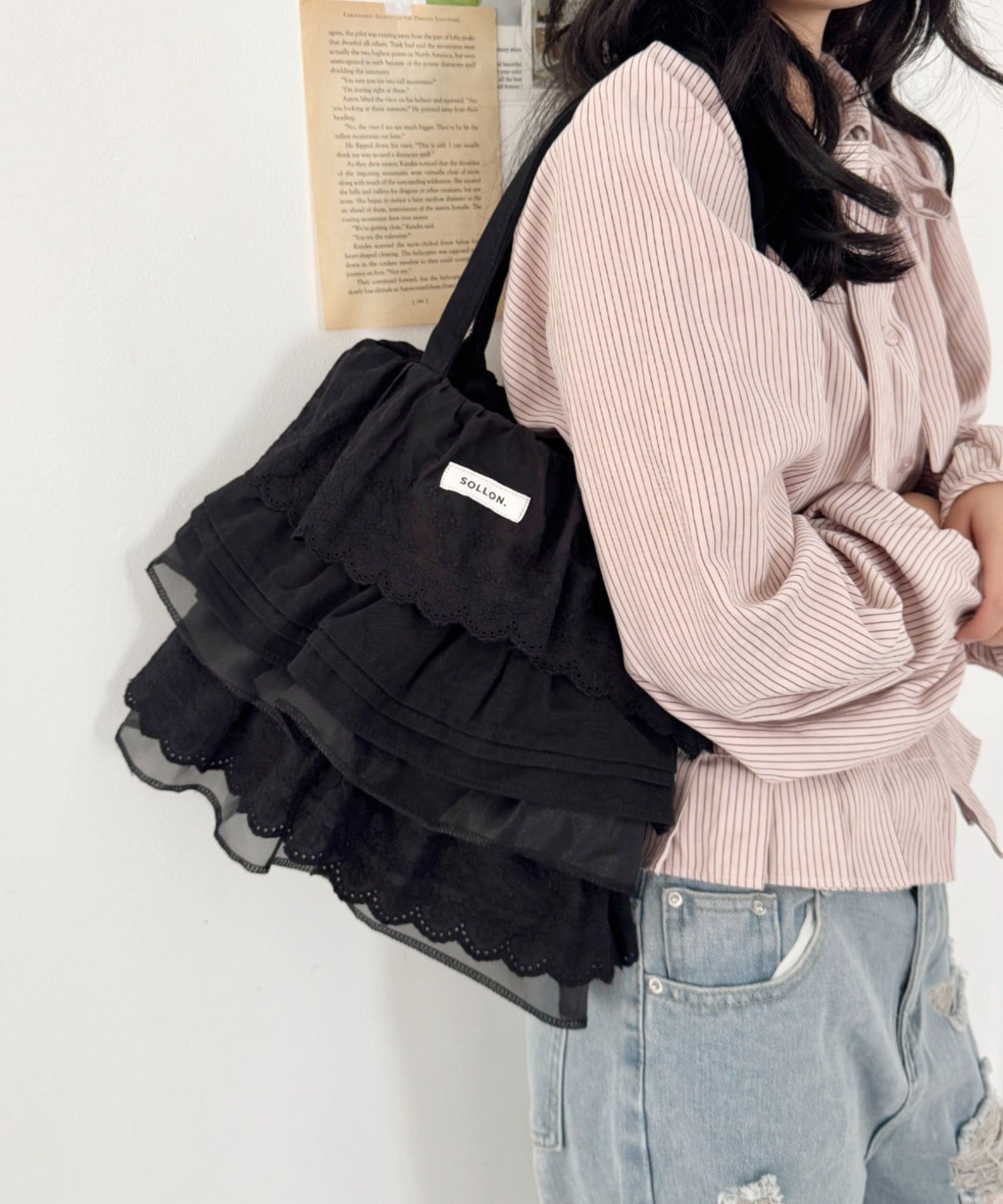 【SALE／25%OFF】SOLLON. コットンレースフリルトートバッグ アウトフィッターラボ...
