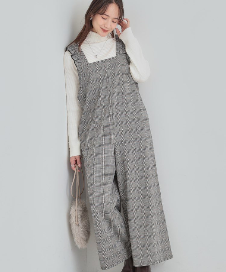 【SALE／15%OFF】SHOO・LA・RUE チェック柄フリルサロペット シューラルー オールインワン・オーバーオ..