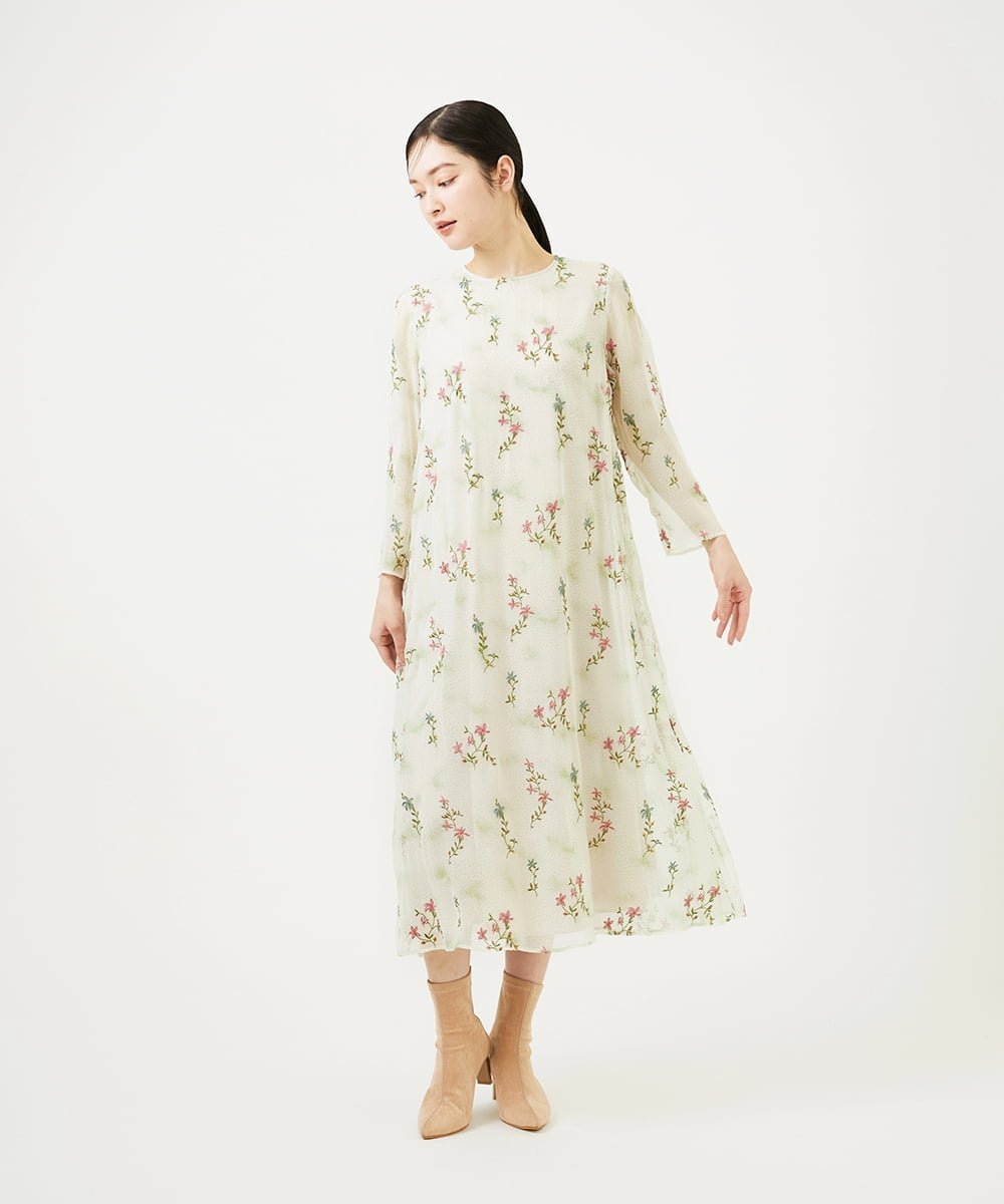 Sybilla ドットフラワー刺繍ドレス シビラ ワンピース・ドレス ワンピース ブラック ベージュ