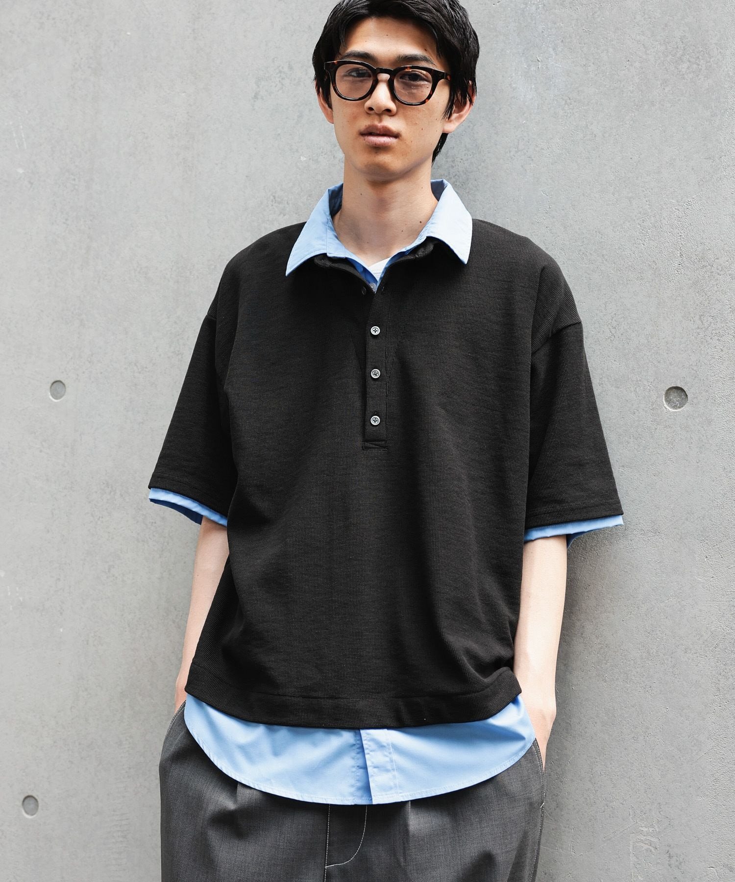【SALE／30%OFF】niko and ... 重ね襟レイヤーポロシャツ ニコアンド トップス ポロシャツ ブルー ブラック ブラウン