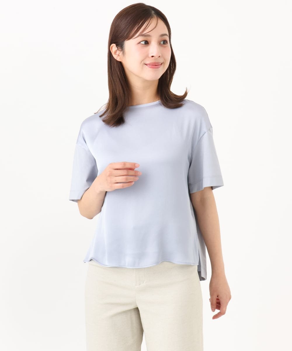 MICHEL KLEIN（小さいサイズ） [小さいサイズ]サテンドッキングプルオーバー メゾンドゥサンク トップス カットソー・Tシャツ ブラック