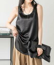 【SALE/50%OFF】Lajour 日本製 シルキーサテンタンクブラウス ラジュール トップス ノースリーブ・タンクトップ ブラック ピンク【送料無料】