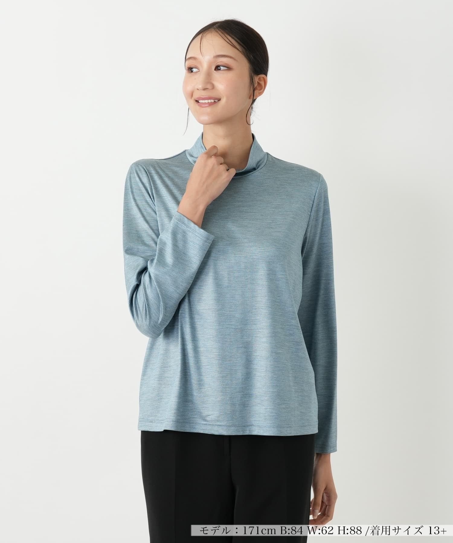 Leilian PLUS HOUSE 【店頭人気】ハイネックカットソー レリアン プラスハウス トップス カットソー・Tシャツ ブラウン ホワイト パープル ブラック グリーン ピンク ワインレッド