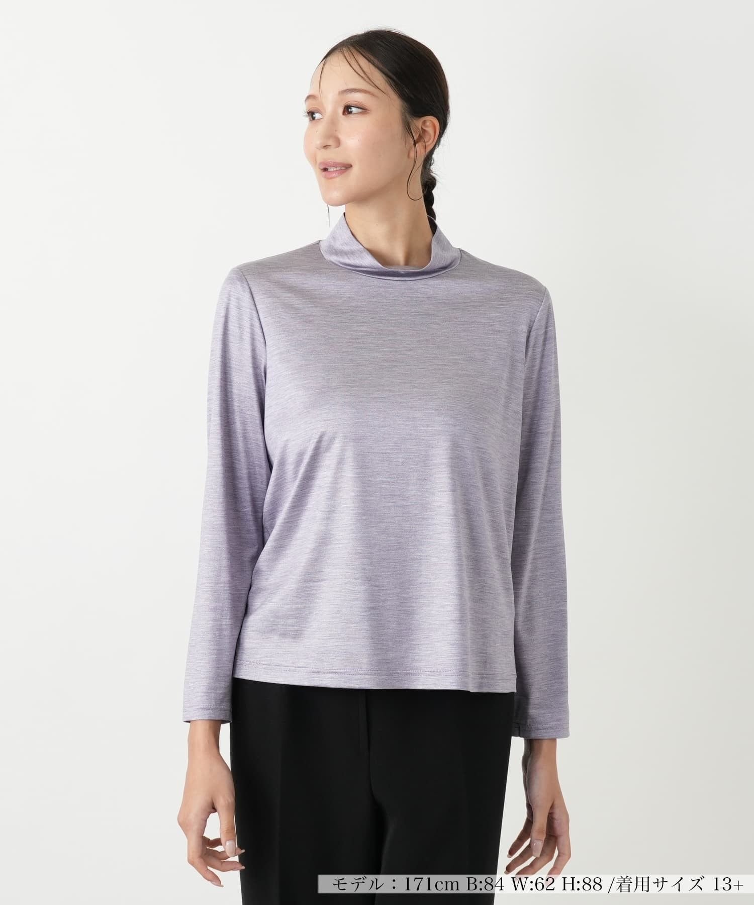 Leilian PLUS HOUSE 【店頭人気】ハイネックカットソー レリアン プラスハウス トップス カットソー・Tシャツ ブラウン ホワイト パープル ブラック グリーン ピンク ワインレッド
