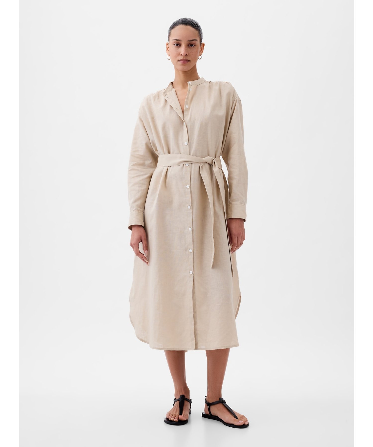 【SALE／79%OFF】GAP (W)リネンブレンド マキシドレス ギャップ ワンピース・ドレス シャツワンピース ベージュ ブラック ホワイト グリーンのサムネイル