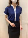【SALE/20%OFF】BRICK HOUSE by Tokyo Shirts 【デザイン】 COFREX 配色スキッパー 半袖 レディースシャツ BL02I101DB40K20-20 トーキョーシャツ トップス シャツ・ブラウス ネイビー【送料無料】(4)