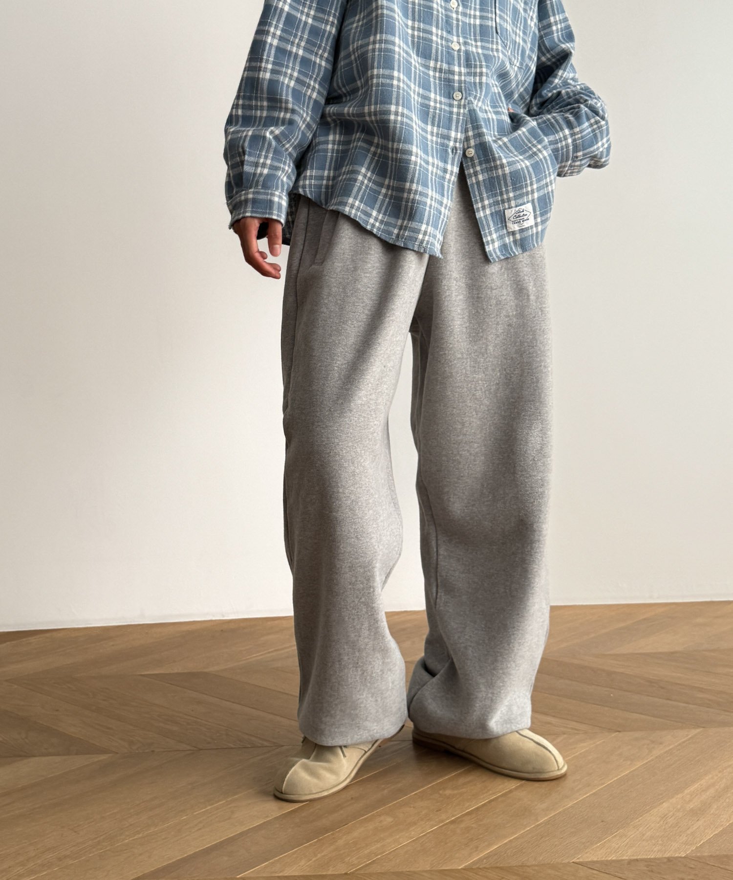 【SALE／26%OFF】El mar El mar ワイドカーブ裏起毛スウェットパンツ キャナルジーン パンツ ジャージ・スウェットパンツ ネイビー グレー【送料無料】のサムネイル