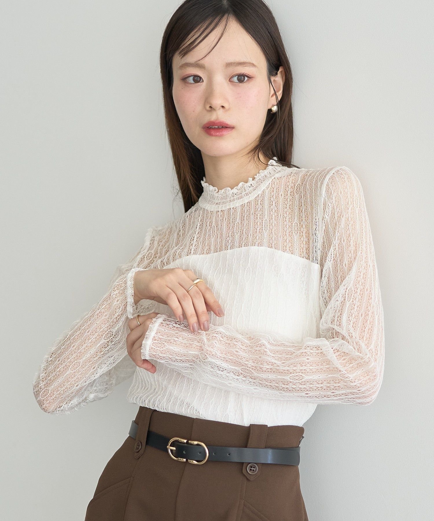 earth music&ecology レースドッキングプルオーバー アースミュージック&エコロジー トップス カットソー・Tシャツ ブラック ピンク ブラウン ホワイトのサムネイル