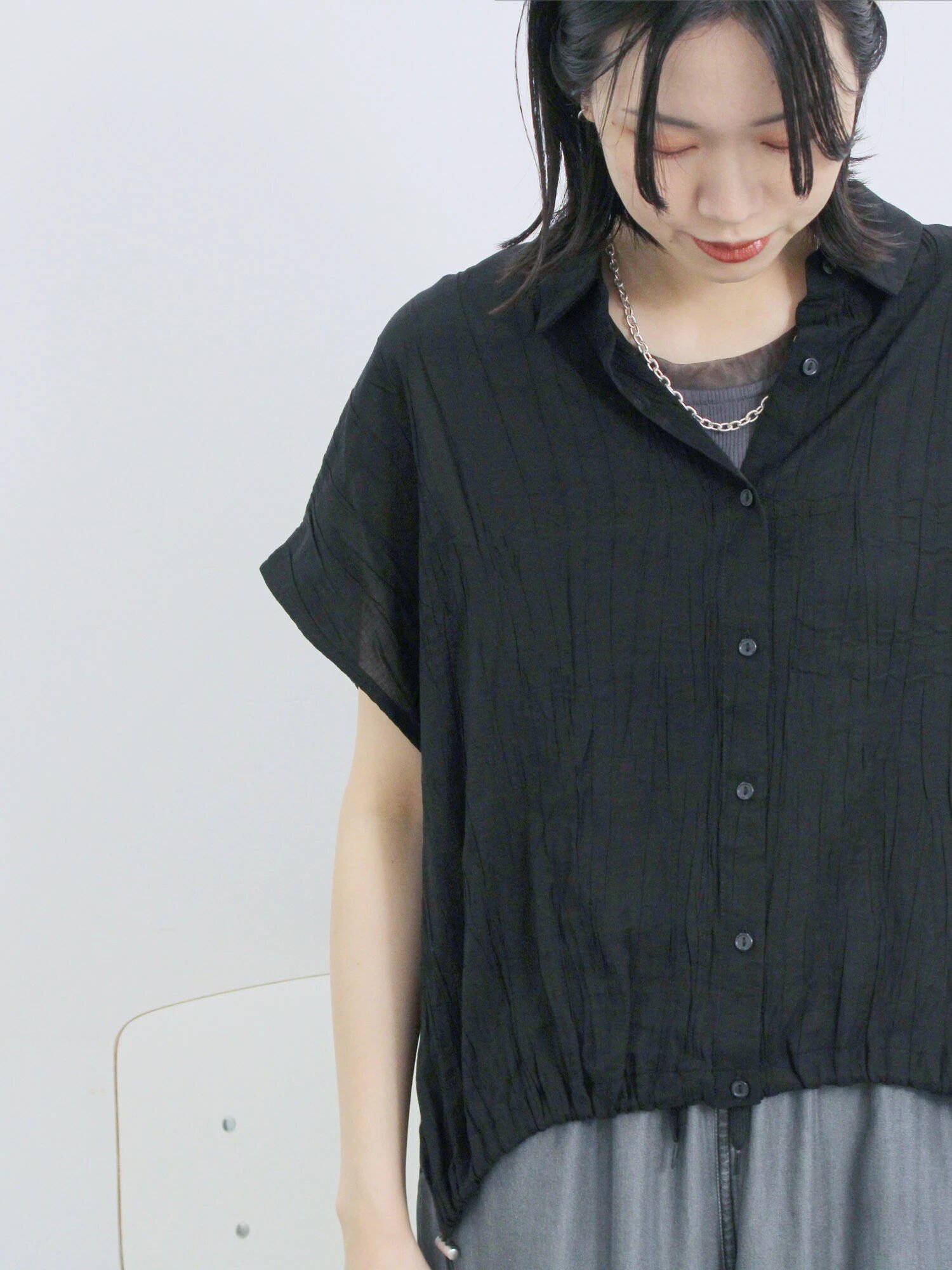 【SALE／56%OFF】Samansa Mos2 blue 裾ドロスト楊柳シャツ サマンサモスモス トップス シャツ・ブラウ..