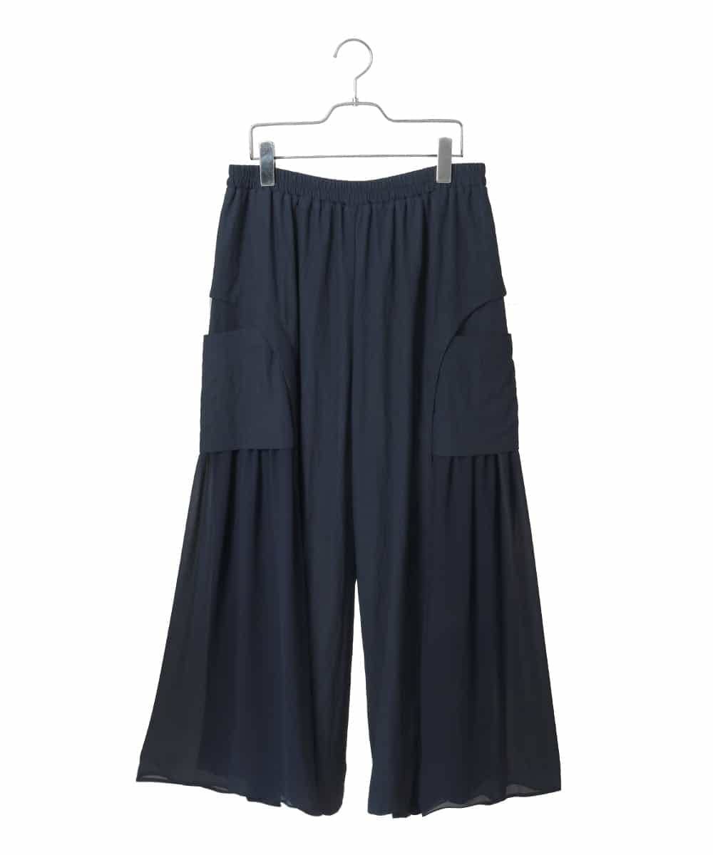 HIROKO BIS GRANDE 【大きいサイズ】異素材ジョイントデザインワイドパンツ /洗える ヒロコ ビス グランデ パンツ その他のパンツ ネイビー ブラック