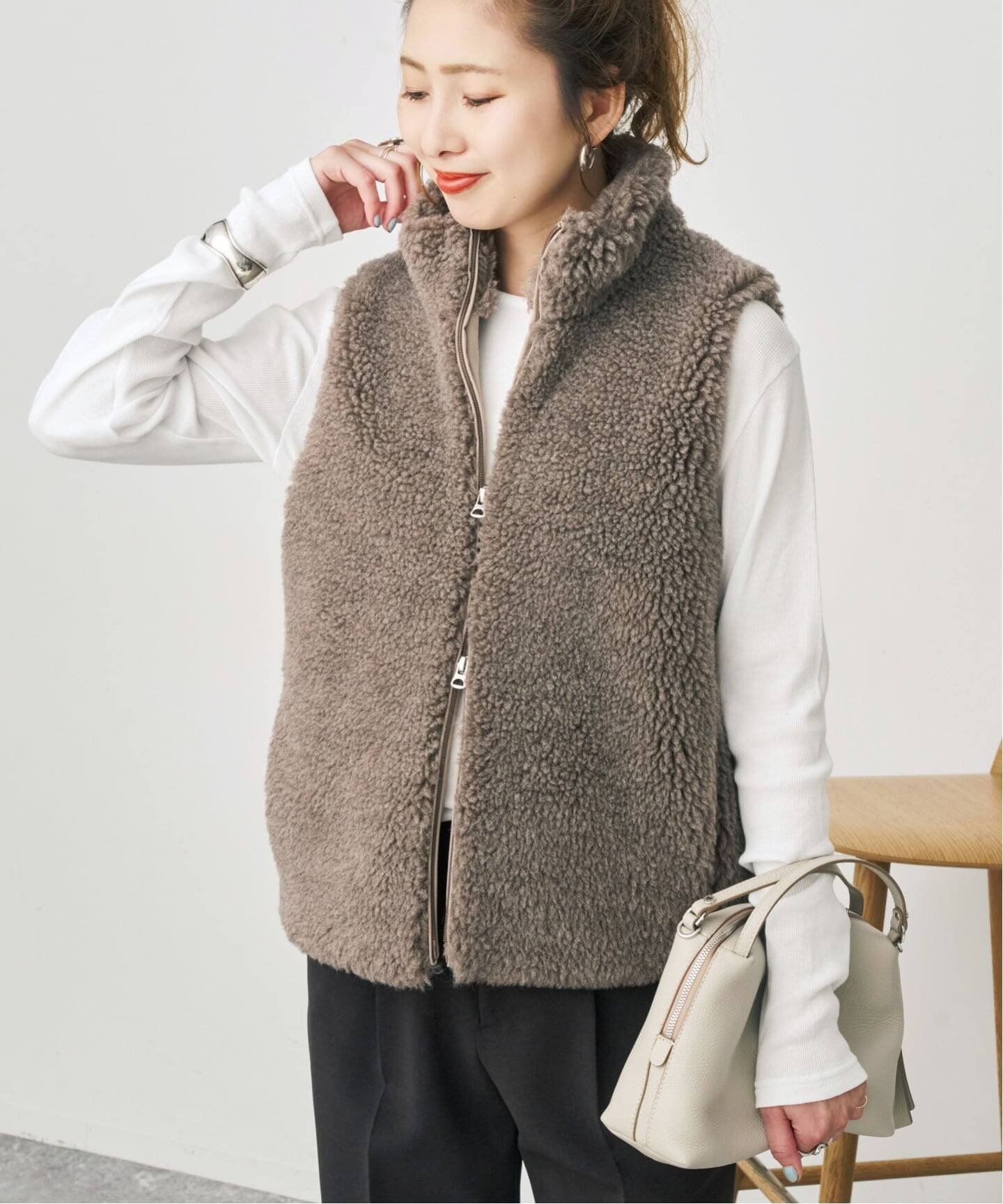 Spick & Span 《予約》TICCA / ティッカ WOOLファーベスト スピックアンドスパン ジャケット・アウター その他のジャケット・アウター ブラウン