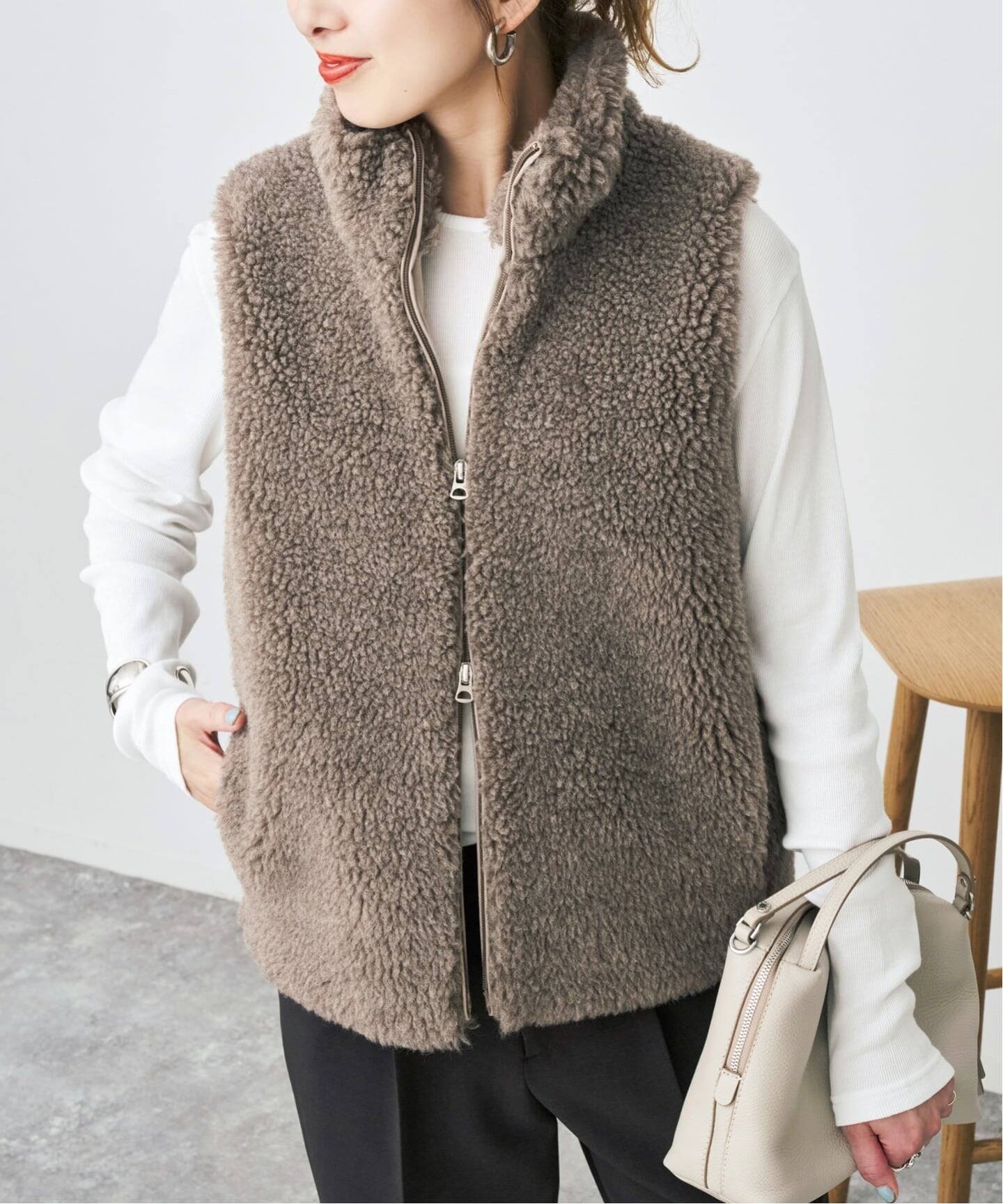 Spick & Span 《予約》TICCA / ティッカ WOOLファーベスト スピックアンドスパン ジャケット・アウター その他のジャケット・アウター ブラウン