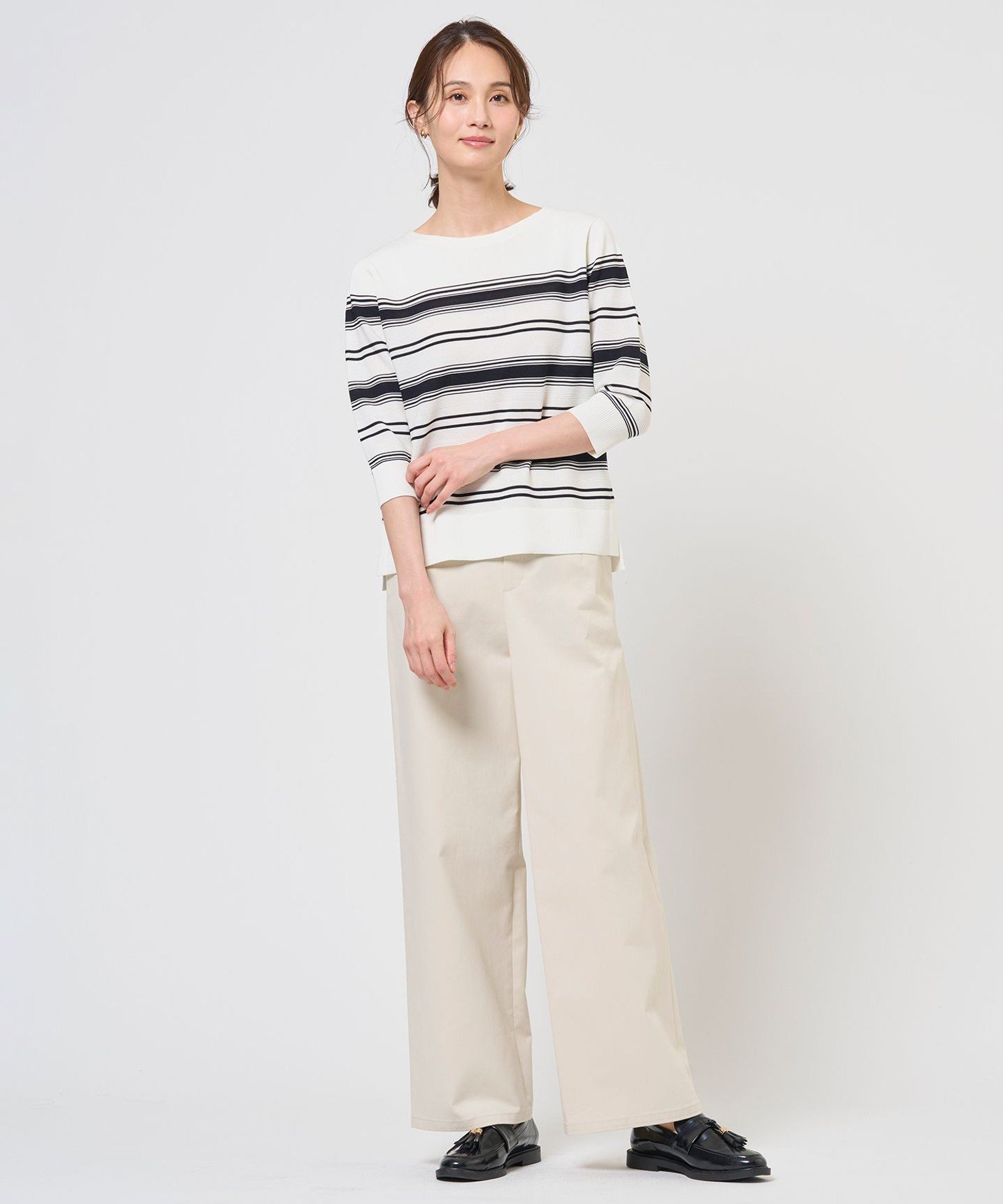 J.PRESS COTTON POLYESTER ボーダー ニット ジェイプレス トップス ニット ホワイト