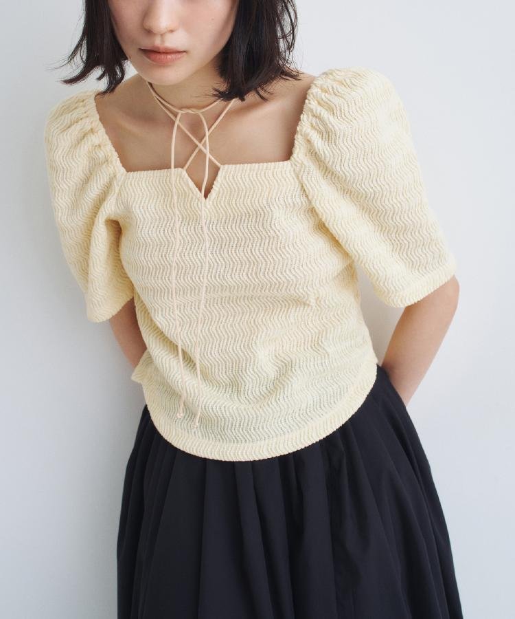 CODE A gather puff jersey tops コードエー トップス カットソー・Tシャツ ネイビー ホワイト