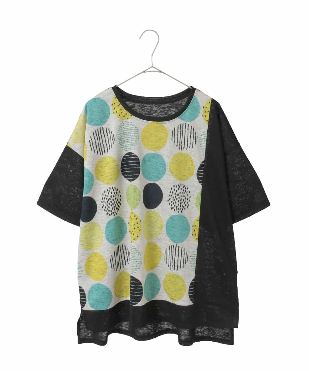 HIROKO BIS GRANDE 【大きいサイズ】カラフルパターンドットTシャツ /洗濯機で洗える ヒロコ ビス グランデ トップス カットソー・Tシャツ ホワイト ネイビー