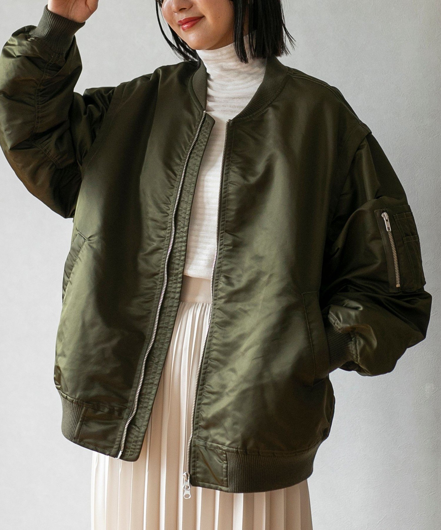 【SALE／60%OFF】coen 2WAY中綿MA-1 コーエン ジャケット・アウター MA-1 カーキ ブラック【送料無料】のサムネイル