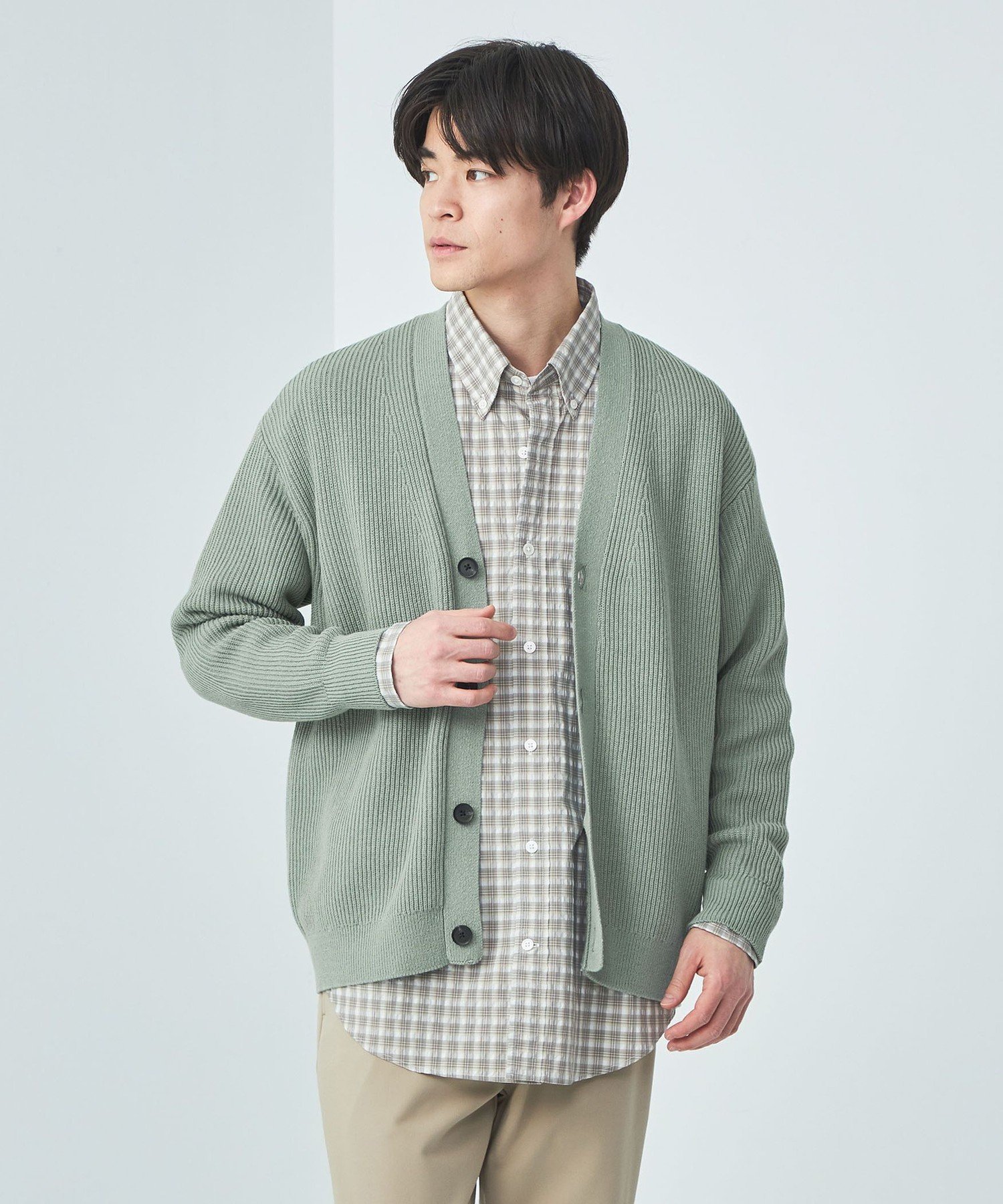 【SALE／30%OFF】UNITED ARROWS green label relaxing コットン ナイロン アゼ Vネック カーディガン ユナイテッドアローズ グリーンレーベルリラクシング トップス カーディガン グリーン グレー【送料無料】 1