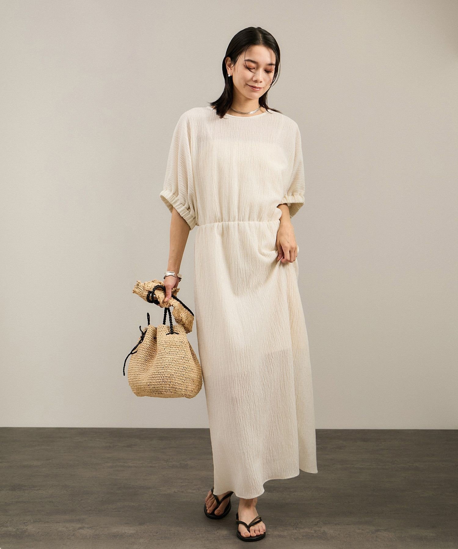 【SALE／60%OFF】SALON adam et rope' ヘンプコットンバックVネックワンピース[ドライタッチ・洗える] サロン アダム エ ロペ ワンピース・ドレス ワンピース ブラック ホワイト【送料無料】