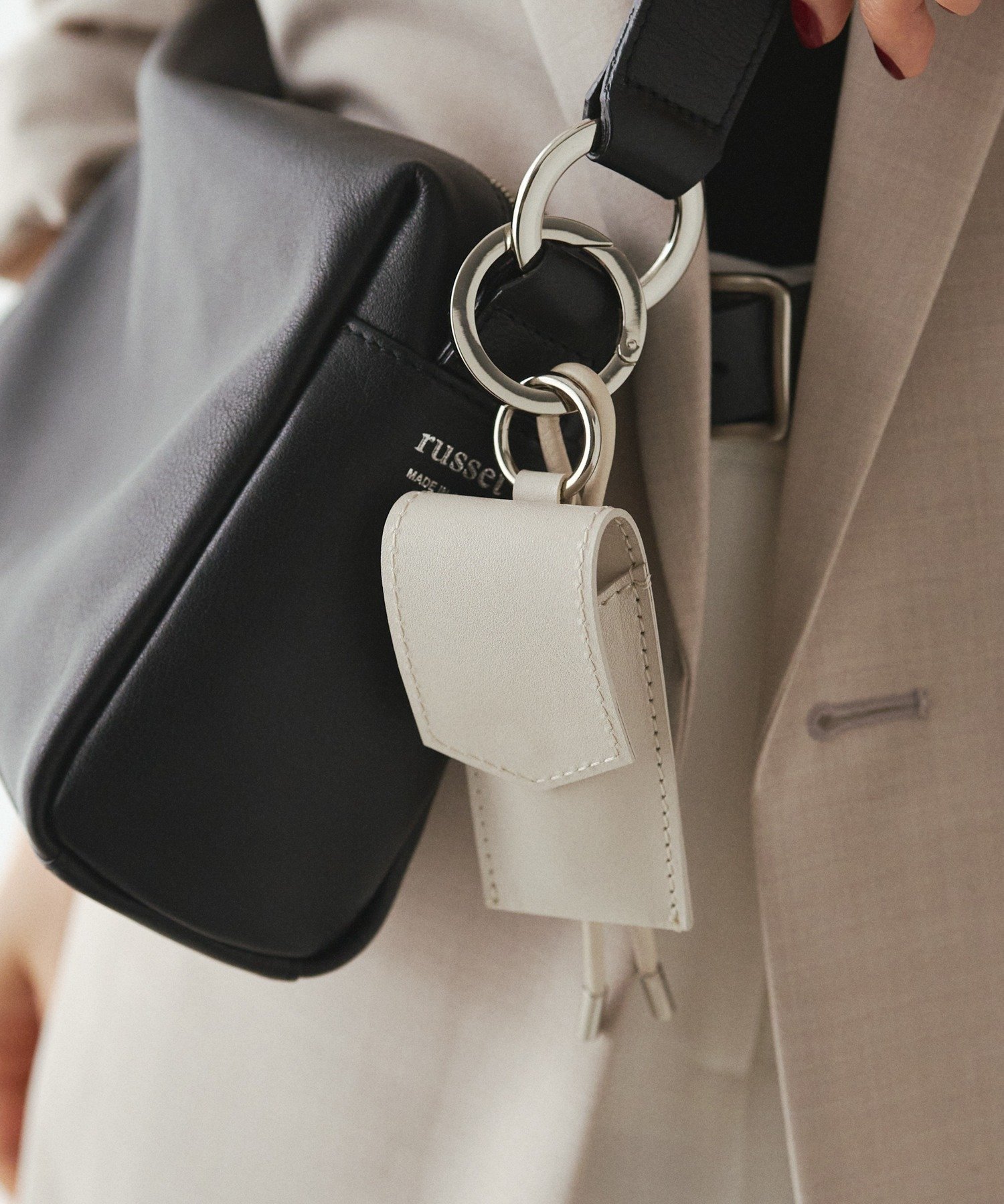 russet リップポーチ付きレザーチャーム ラシット ファッション雑貨 チャーム・キーチェーン ブラック【送料無料】