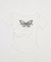 WEGO LADY'S バタフライメロートップ ウィゴー トップス カットソー・Tシャツ ホワイト ブラック