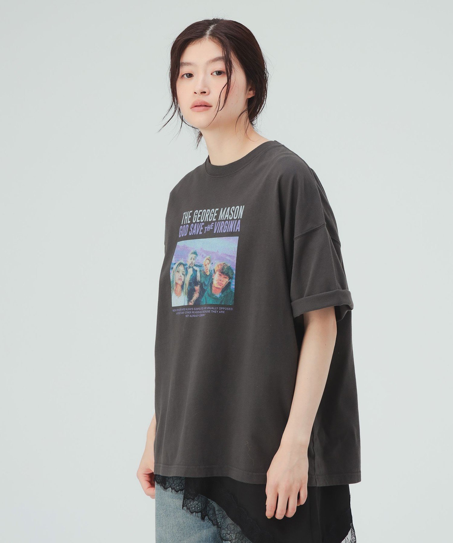 WOMEN ヴィンテージライク バンドTシャツ ビームス ハート トップス カットソー・Tシャツ グレー