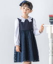 BeBe 【日本製】シアー花柄切替ワンピース(110~130cm) ベベ オンライン ストア ワンピース ドレス ワンピース ネイビー ブルー【送料無料】