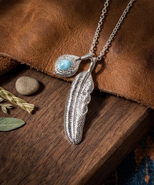 GA Feather-Turquoise Stone Necklace ジャックローズ アクセサリー・腕時計 ネックレス シルバー ゴールド