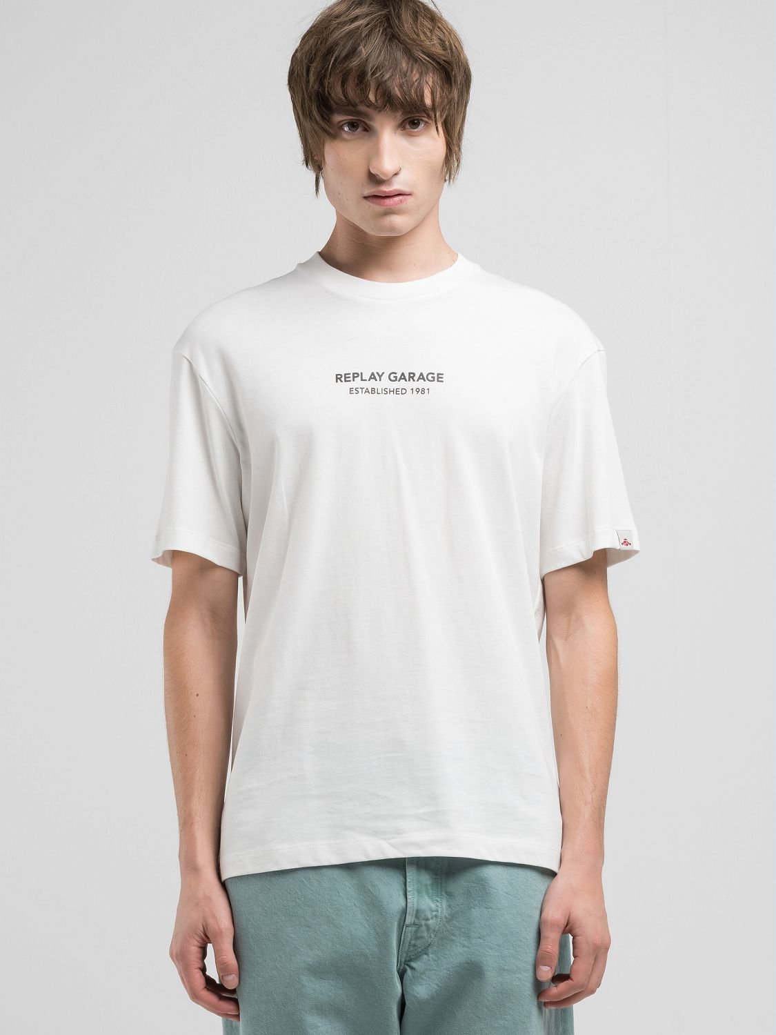 【SALE／10%OFF】REPLAY リラックスフィット オープンエンドコットンプリントTシャツ リプレイ トップス カットソー・Tシャツ ホワイト【送料無料】