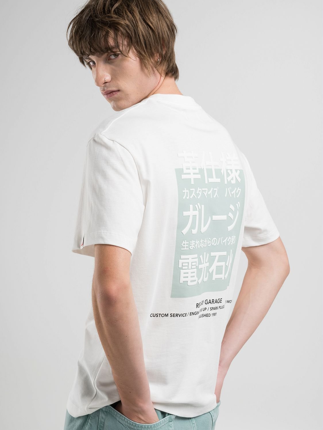 【SALE／10%OFF】REPLAY リラックスフィット オープンエンドコットンプリントTシャツ リプレイ トップス カットソー・Tシャツ ホワイト【送料無料】