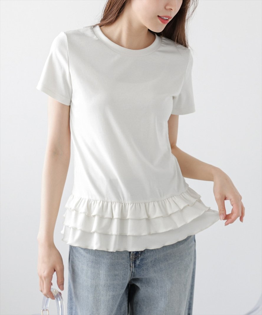 La-gemme フリルヘムTシャツ ラジュール トップス カットソー・Tシャツ ホワイト ...