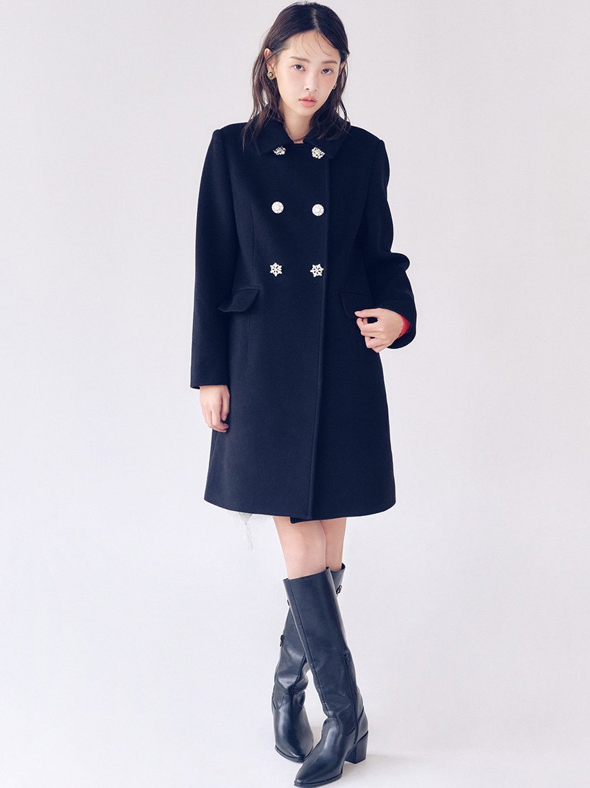 LILY BROWN 【オフィシャル・MASHアプリ限定カラー】[L.B CANDY STOCK]ダブルビジューミディコート リリーブラウン ジャケット・アウター その他のジャケット・アウター ブラウン ブラック【送料無料】