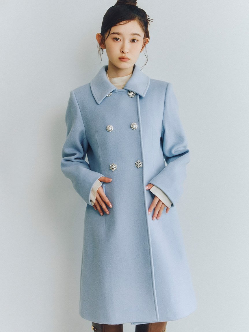 LILY BROWN 【オフィシャル・MASHアプリ限定カラー】[L.B CANDY STOCK]ダブルビジューミディコート リリーブラウン ジャケット・アウター その他のジャケット・アウター ブラウン ブラック【送料無料】