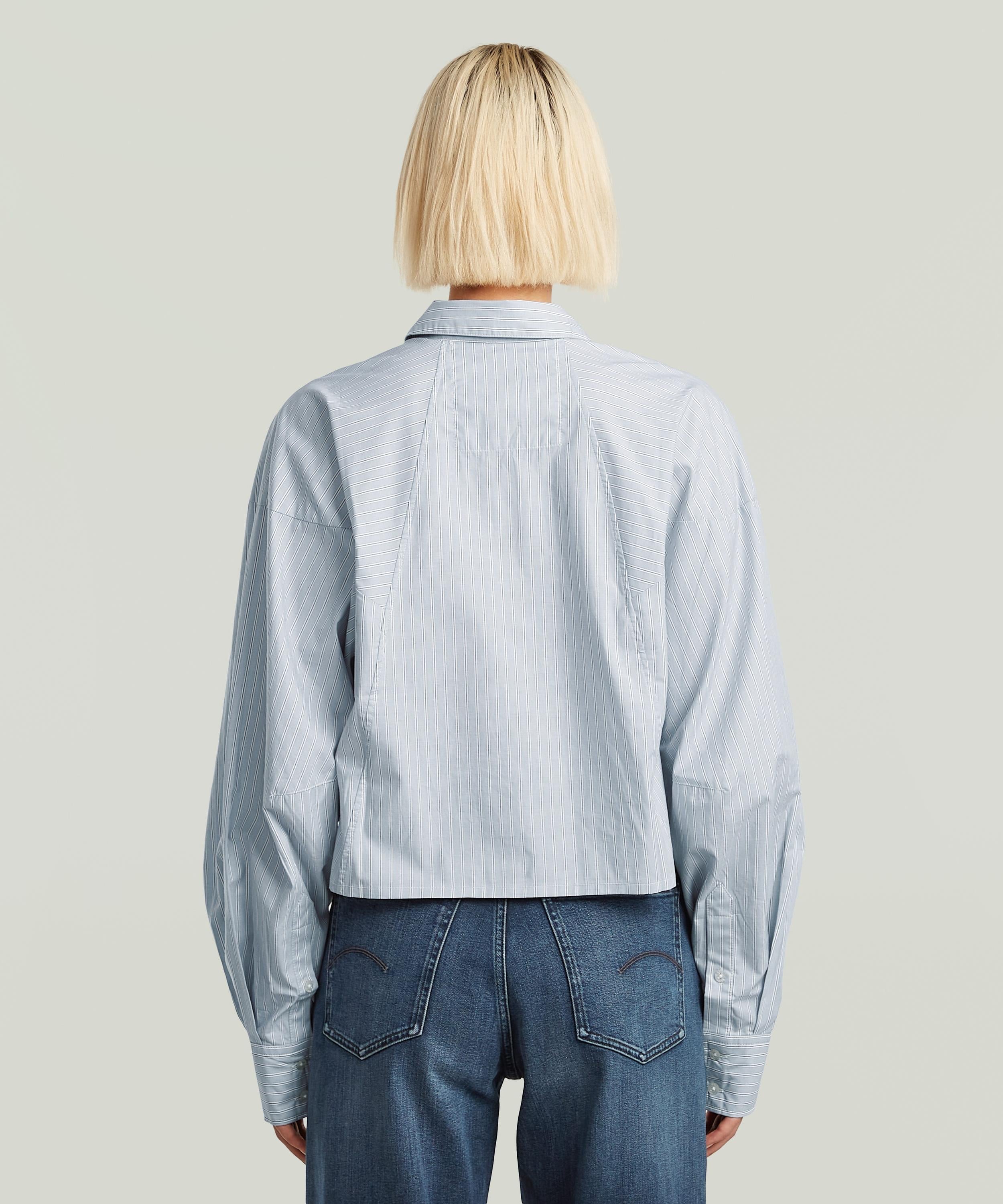 【公式ショップ】MACRO BALLOON SHIRT/クロップドバルーンスリーブストライプシャツ/オーバーサイズシャツ ジースターロゥ トップス シャツ・ブラウス ブルー