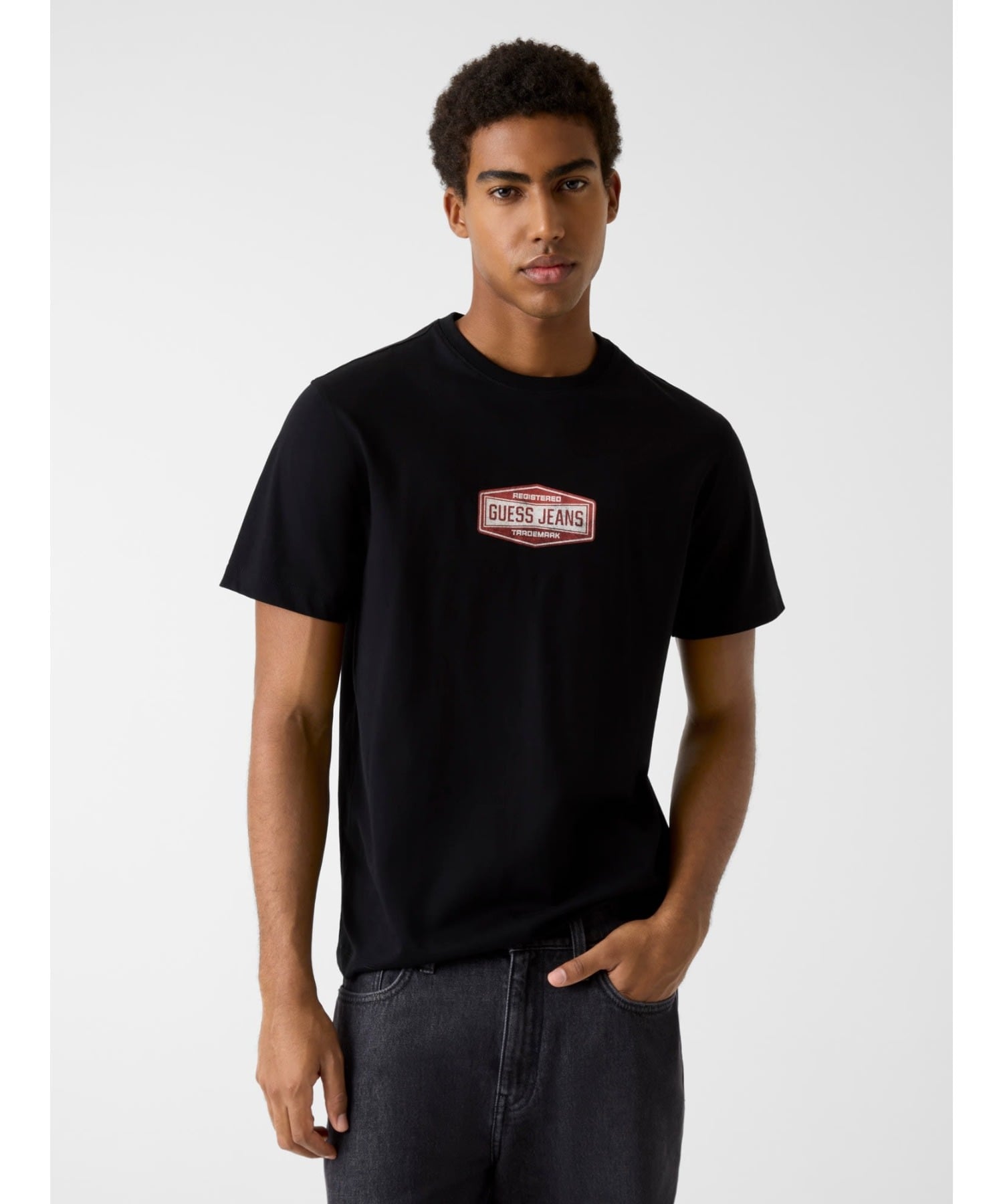 GUESS JEANS Tシャツ (M)TRADEMARK Tee ゲス トップス カットソー・Tシャツ グレー ブラック
