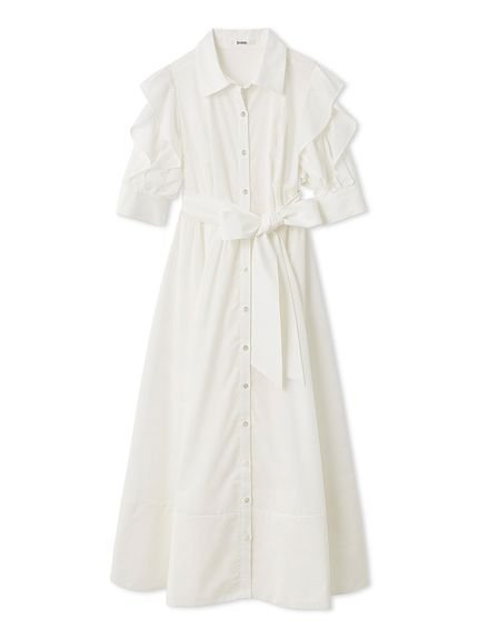 SNIDEL Sustainableフリルデザインシャツワンピース スナイデル ワンピース・ドレス ワンピース ホワイト【送料無料】
