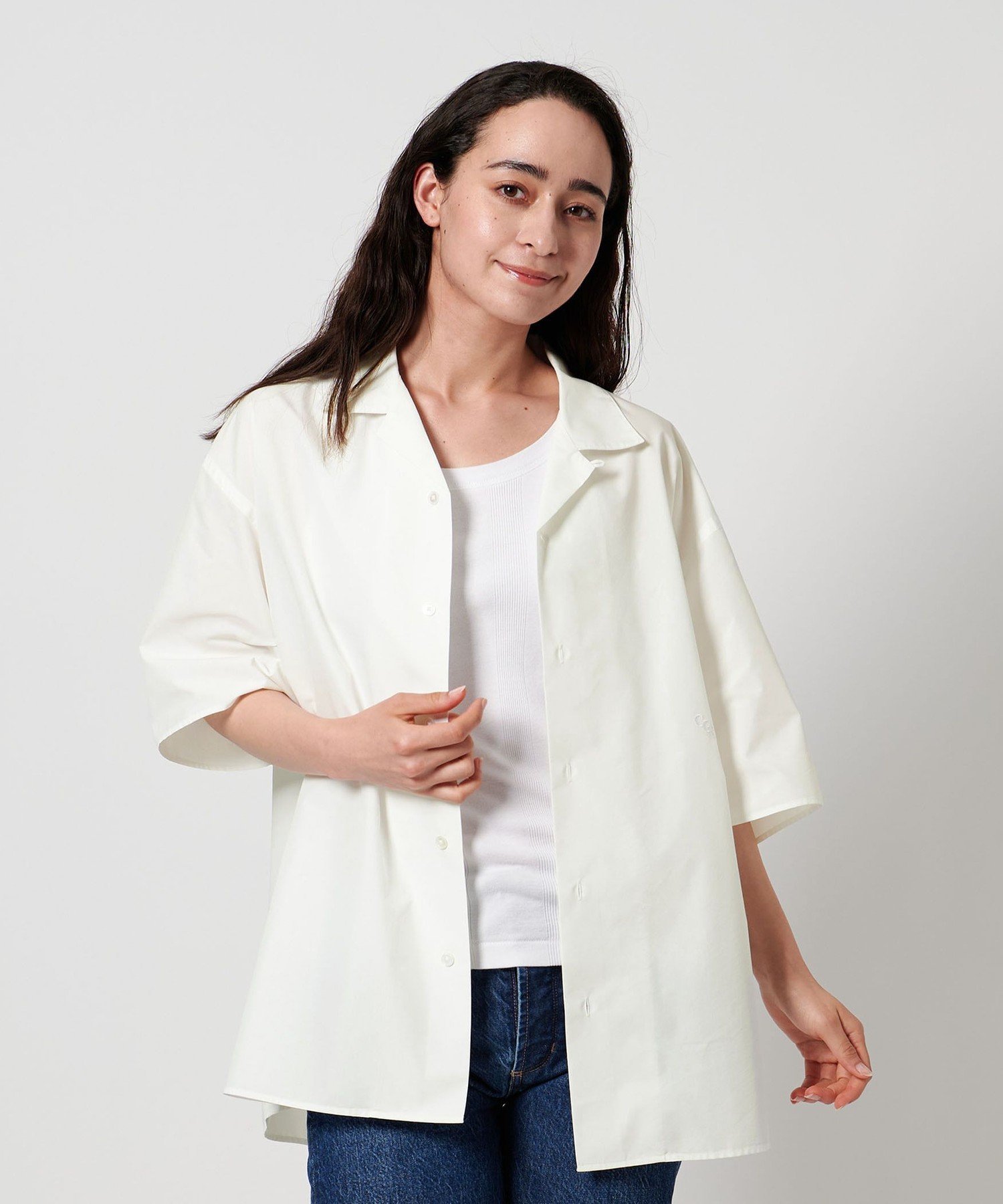 【SALE／50%OFF】California General Store ＜CGS.＞ オープンカラー シャツ -吸水速乾- ユナイテッドアローズ アウトレット トップス シャツ・ブラウス ホワイト ネイビー【送料無料】