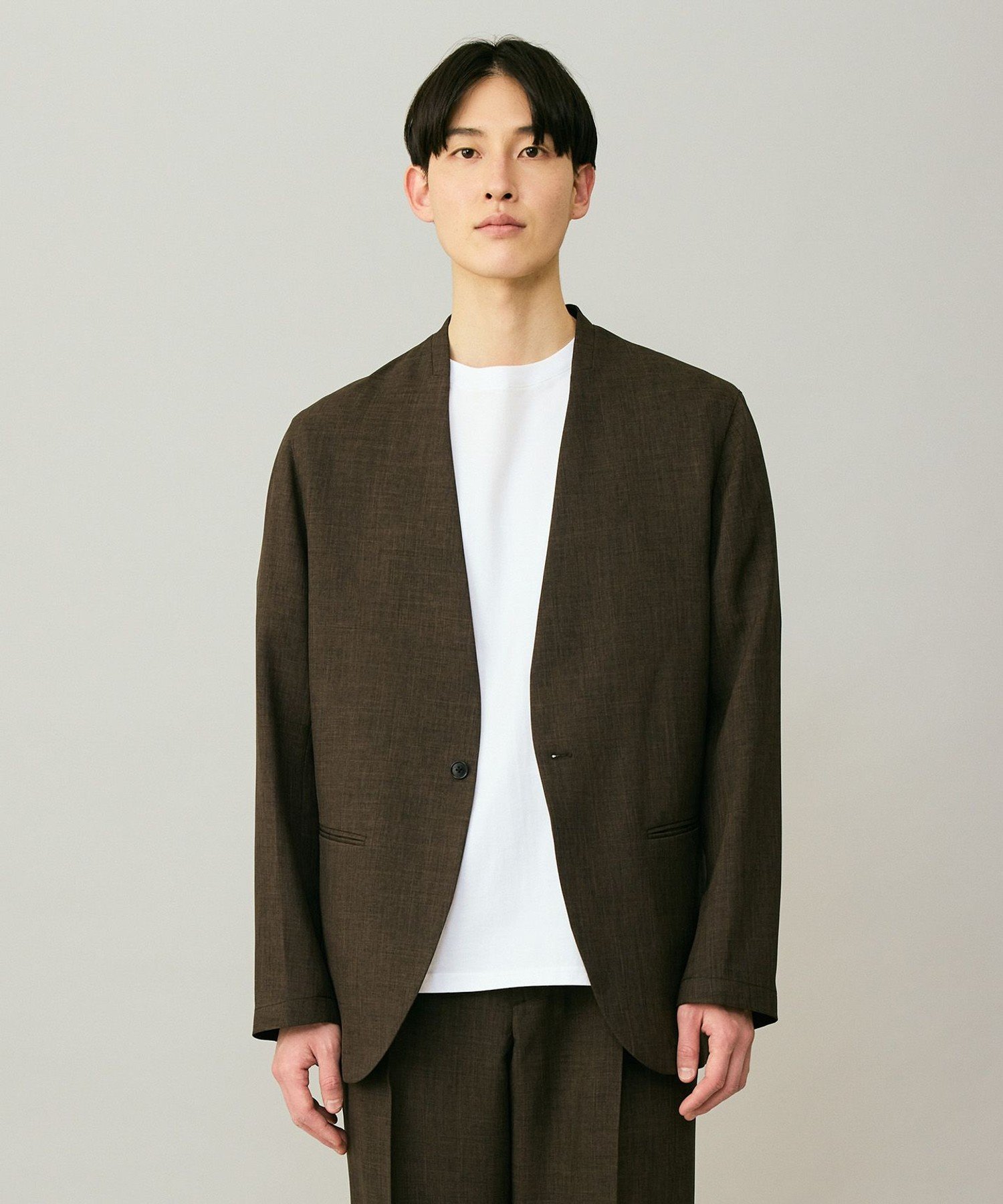 UNFILO MENS 【接触冷感/洗濯機OK】ウーリーノ ノーカラージャケット アンフィーロ ジャケット・アウター ノーカラージャケット ネイビー ブラウン グレー ブラック