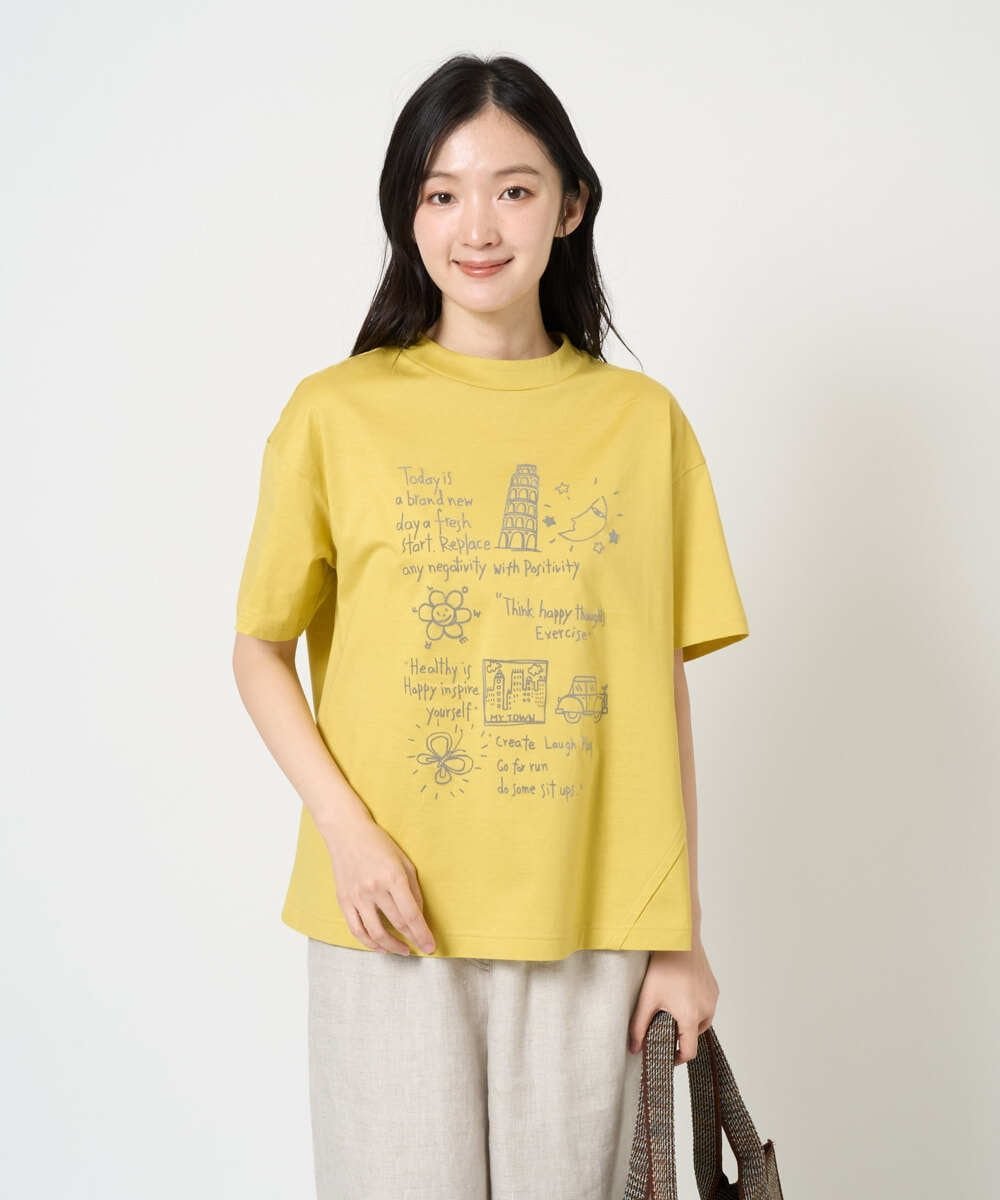 [洗える・日本製]天竺シルケットカットソー ジャンニロジュディーチェ トップス カットソー・Tシャツ ピンク カーキグリーン ホワイト イエロー