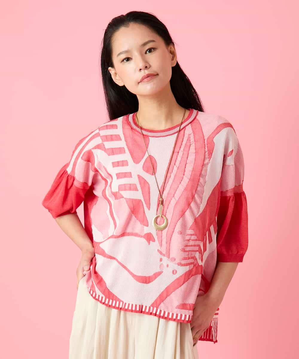 【SALE／50%OFF】HIROKO BIS メタリックジャカードエアリーニットプルオーバー ヒロコ ビス トップス ニット レッド ブルー【送料無料】
