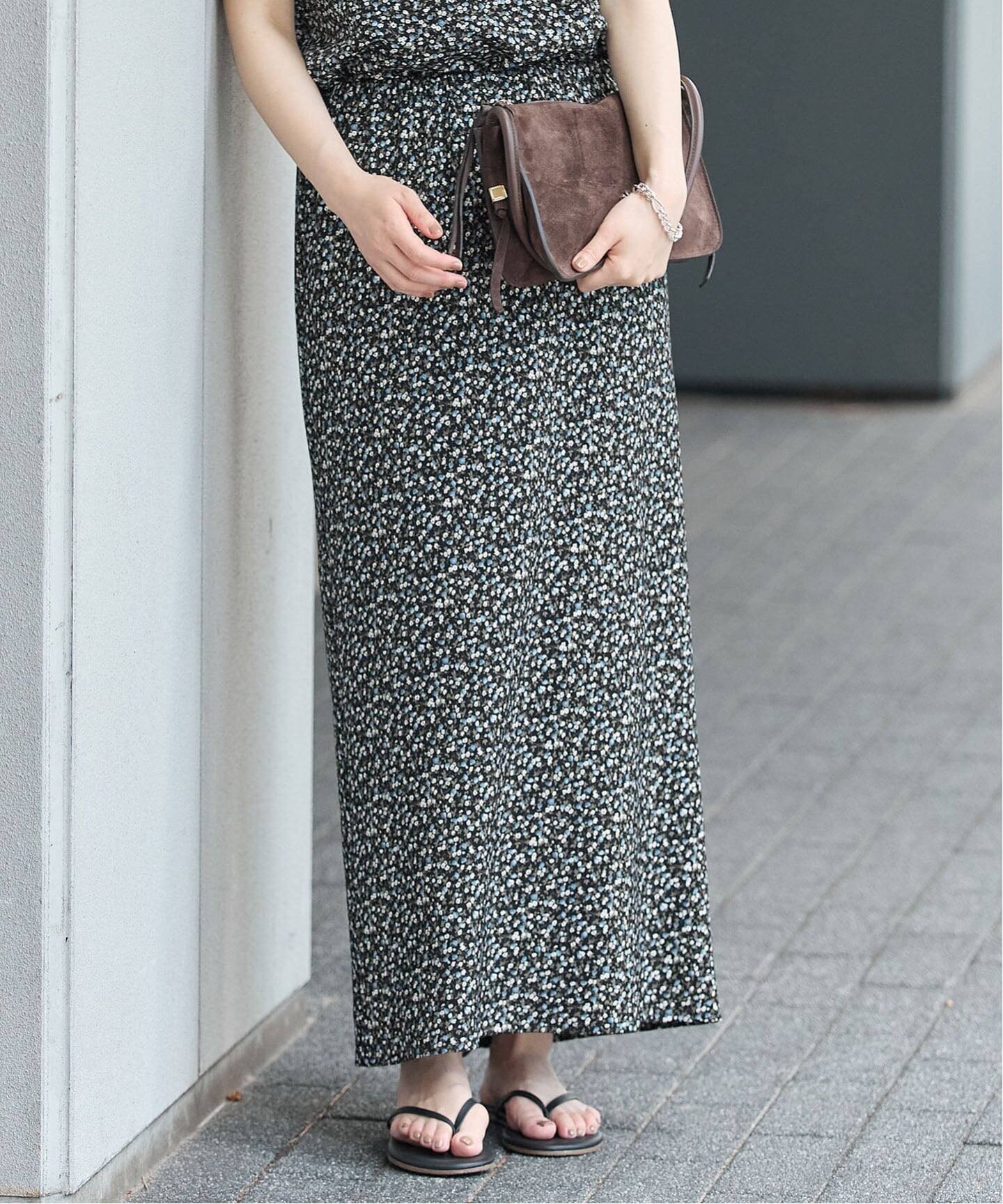 IENA 《追加2/セットアップ対応》ソフトヴィンテージフラワースカート イエナ スカート ロング・マキシスカート ブラック【送料無料】