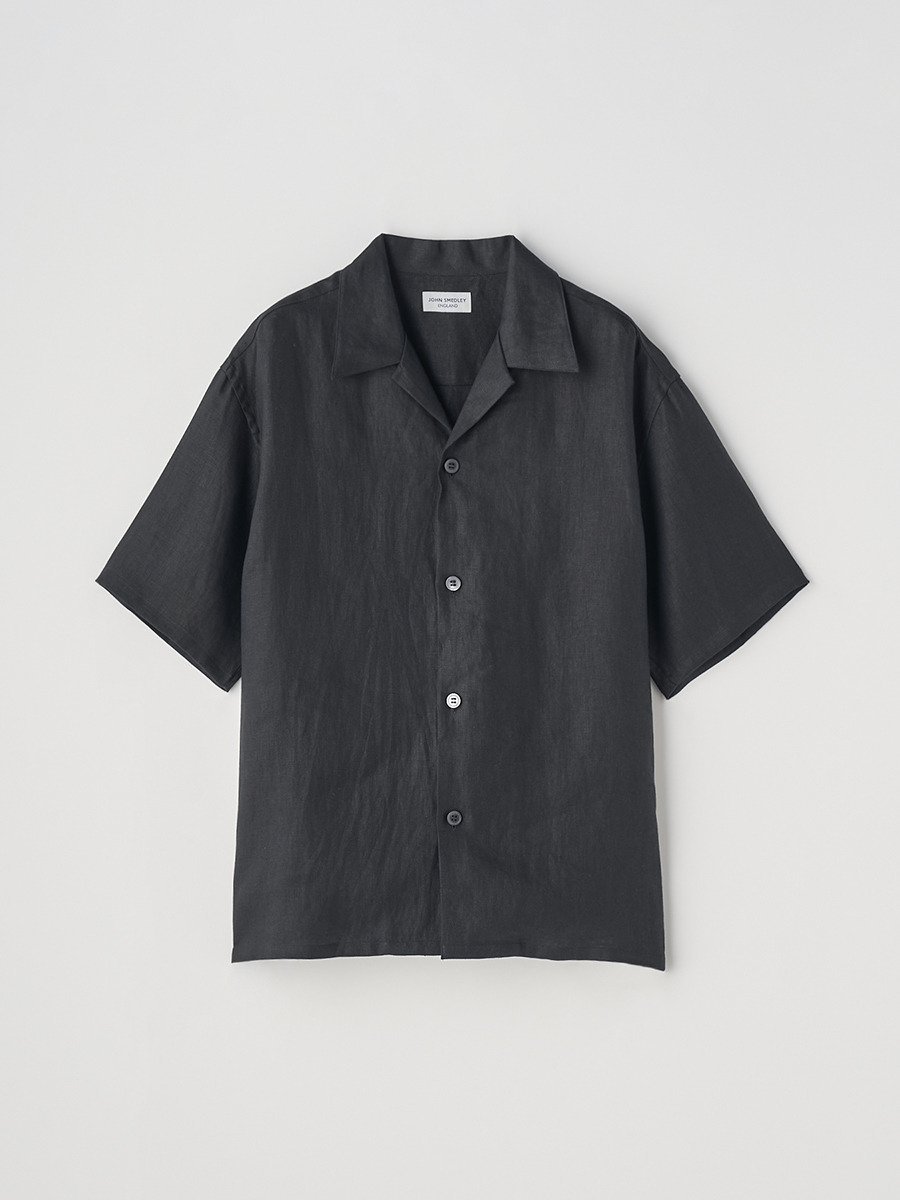 JOHN SMEDLEY リネンオープンカラー半袖シャツ ｜FB277 ジョンスメドレー トップス シャツ・ブラウス ブラック【送料無料】