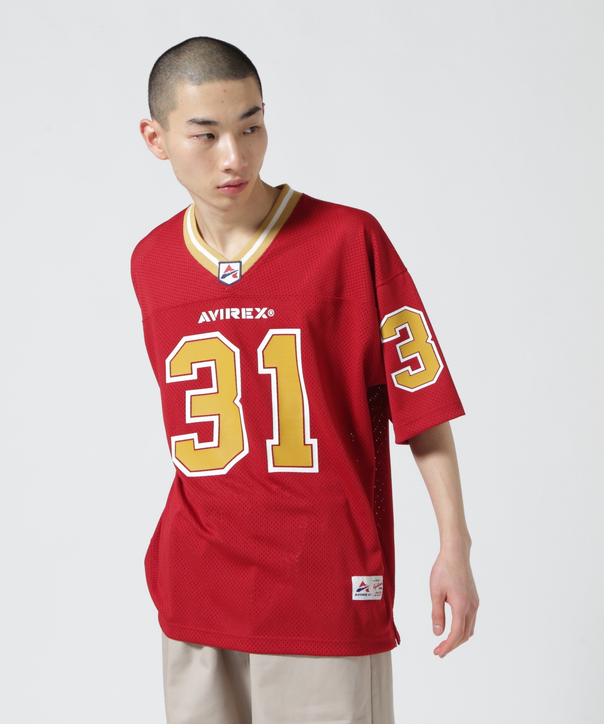 【SALE／30%OFF】AVIREX MESH FOOTBALL GAME T-SHIRT / メッシュ フットボール ゲーム Tシャツ アヴィレックス トップス カットソー・Tシャツ レッド ブラック【送料無料】