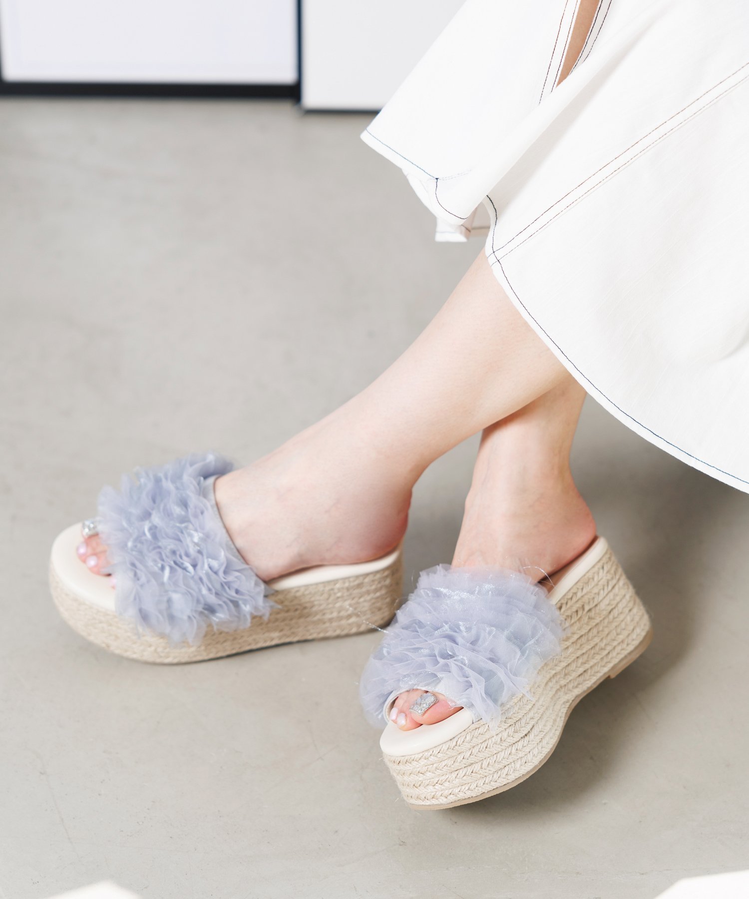 【SALE／15%OFF】attagirl 厚底ギャザーデザインミュールサンダル アタガール シューズ・靴 サンダル ブラック ホワイト グレー