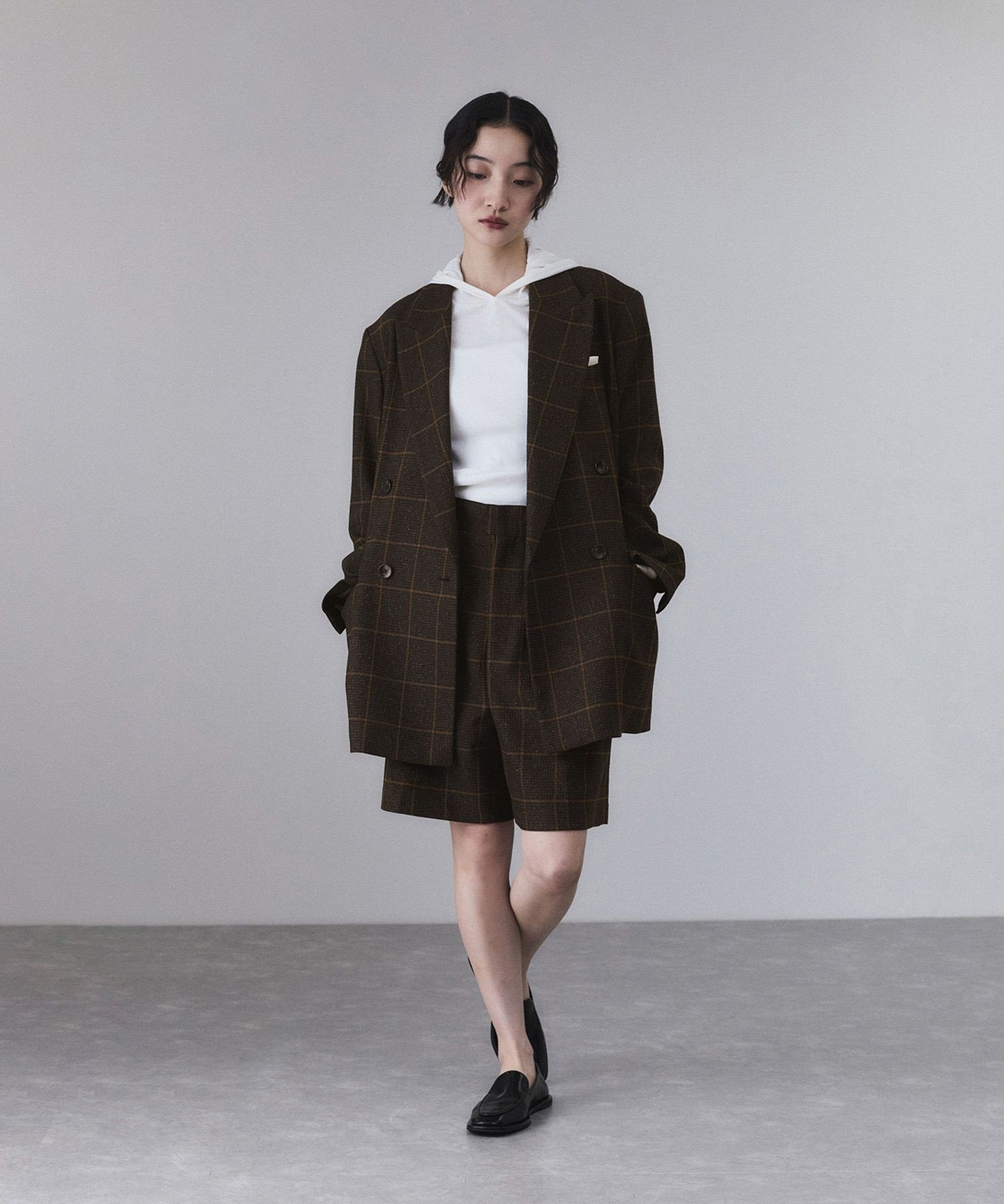 【SALE／50%OFF】ADAM ET ROPE' FEMME ツイード&チェックショートパンツ アダムエロペ パンツ その他のパンツ ブラウン グレー【送料無料】