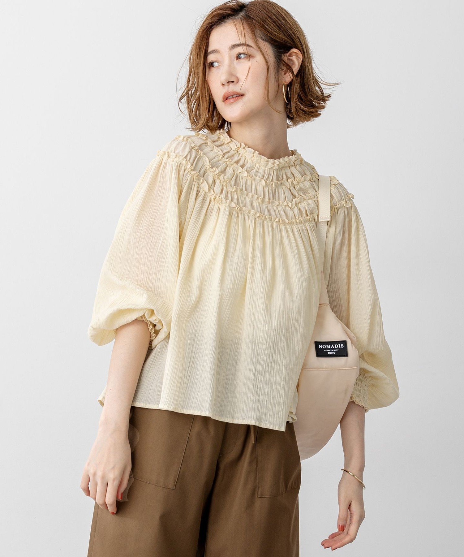 23区 S 【SLOW/一部店舗限定】コットンクレープ ブラウス ニジュウサンク トップス シャツ・ブラウス ブラック ホワイト