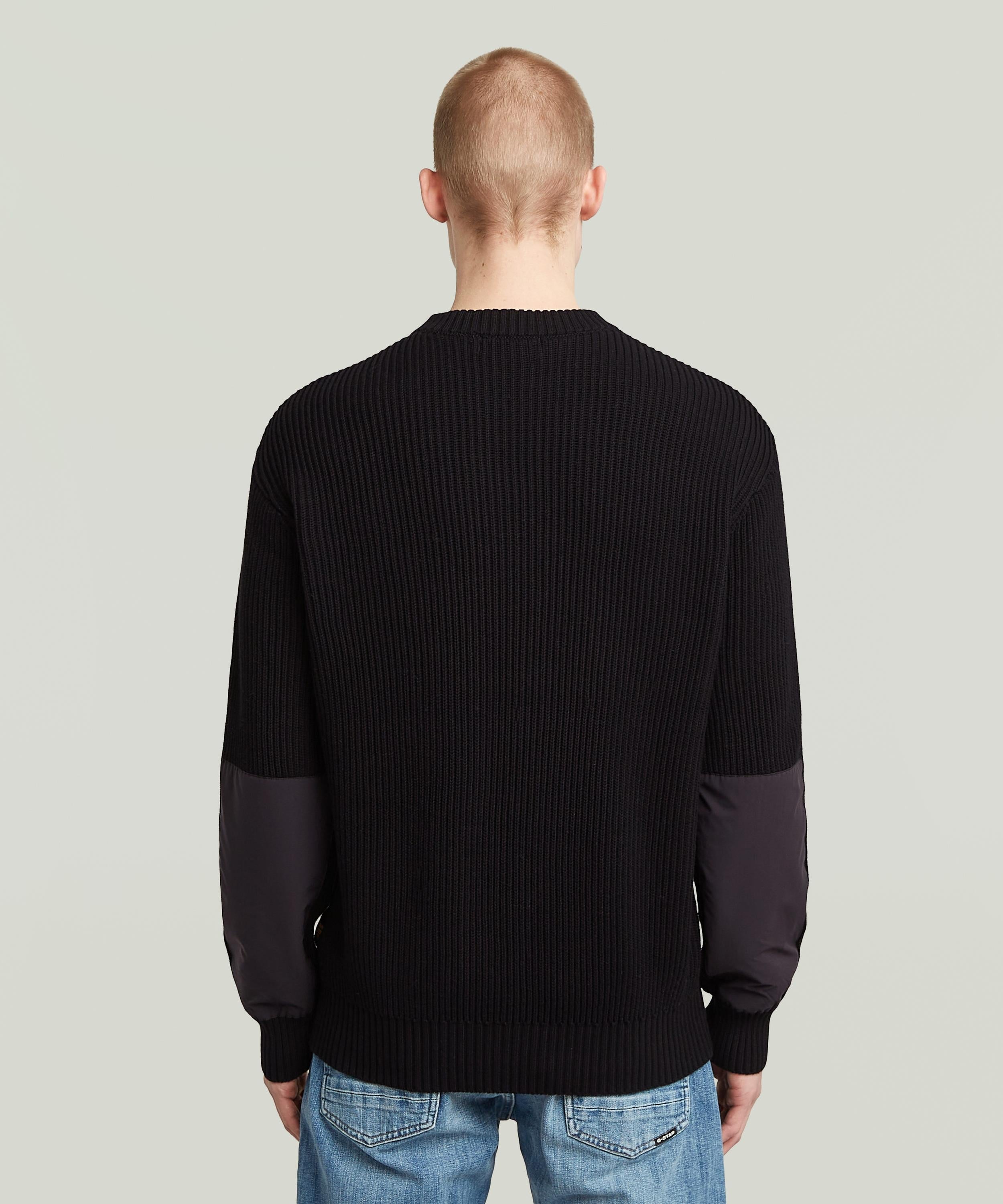 【公式ショップ】WOVEN MIX KNIT PULLOVER/異素材ミックスミリタリーディテールルーズコットンセーター ジースターロゥ トップス ニット ブラック