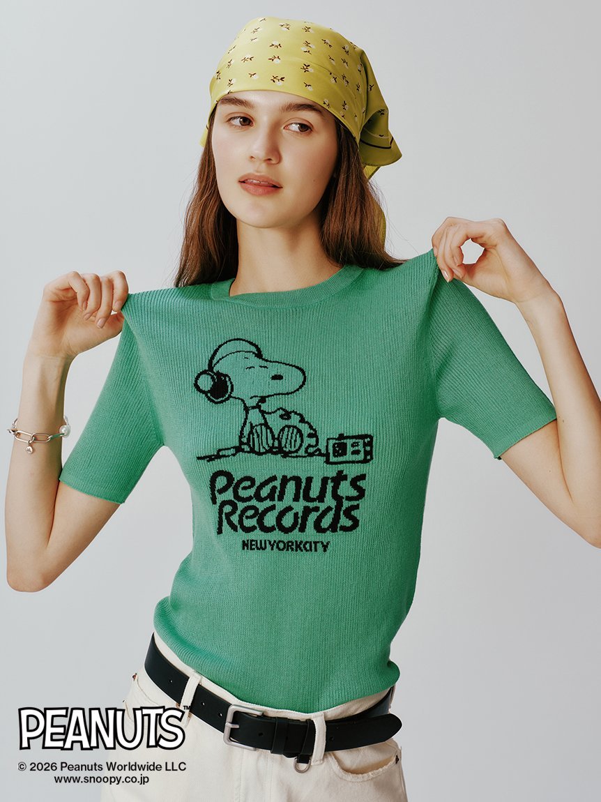 Mila Owen 【PEANUTS RECORDS】スヌーピージャガードリブニット ミラオーウェン トップス ニット ピンク グリーン【送料無料】